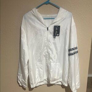 NWT White Lightweight Windbreaker Jacket Size Size 3X Zip Up Hooded Sporty